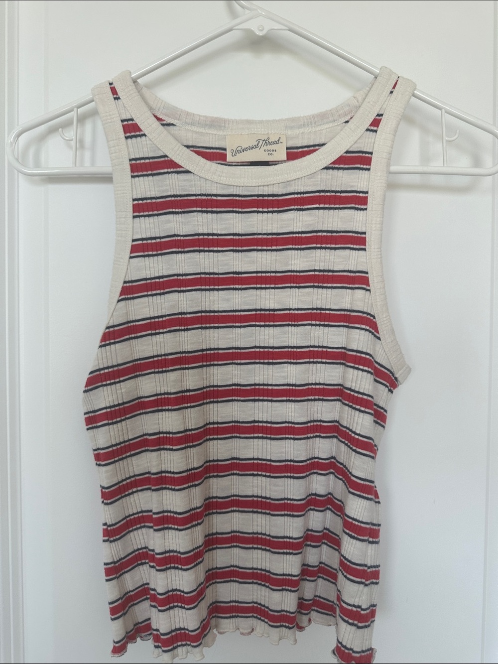 Universal Thread Cream Tank with Red & Navy Stripes